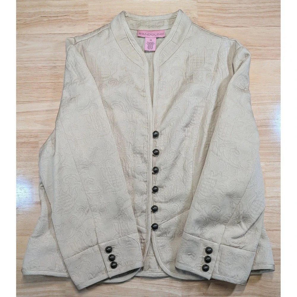 Bandolino Champagne Damask Jacquard Victorian Button Blazer Jacket Womens 16